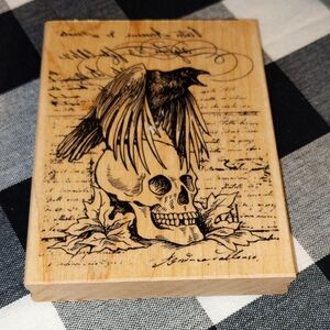 Rubber Stamp Raven Skull Collage Stampendous 2015 Gothic Cards Scrapbook